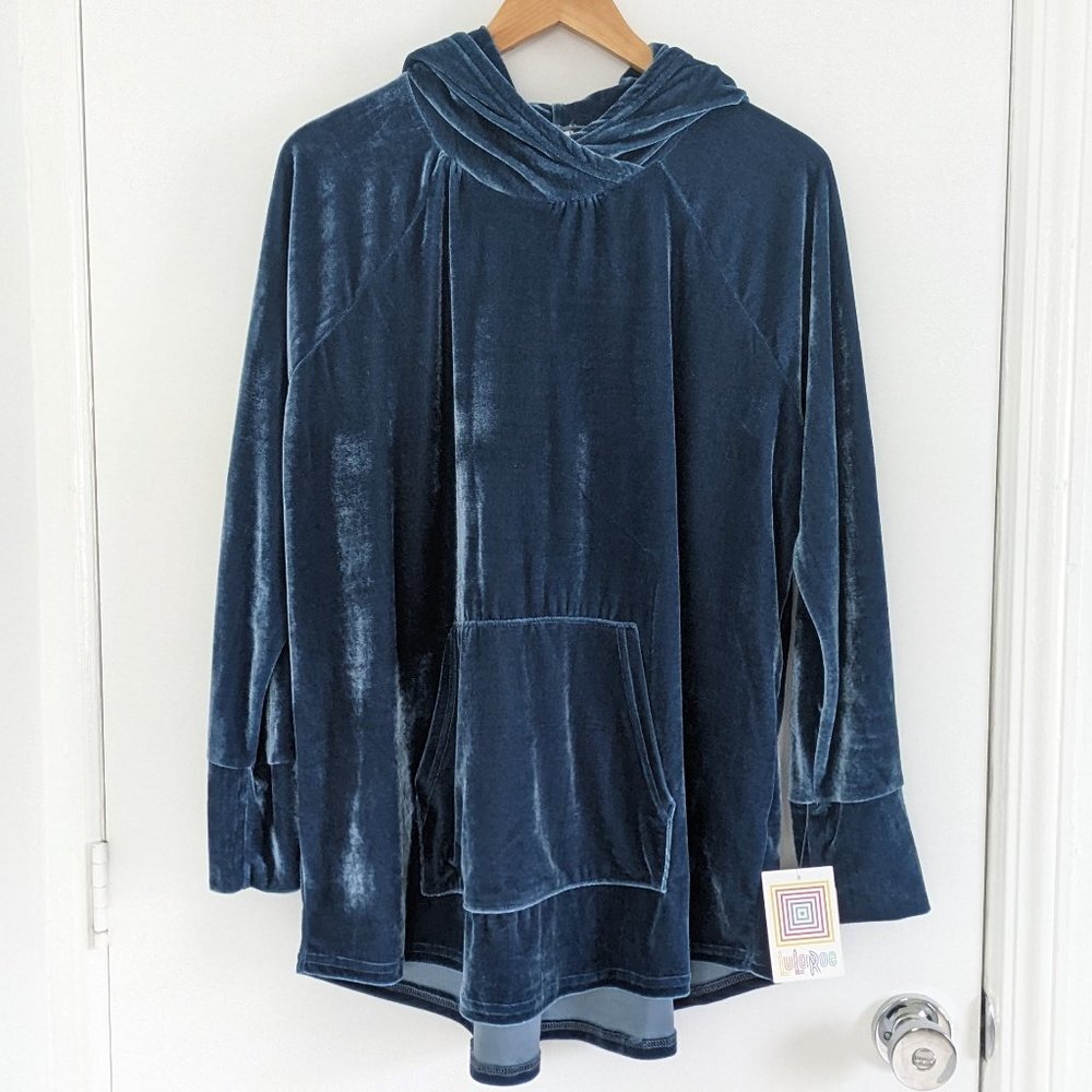 LuLaRoe Blue Velvet Amber Hoodie NWT, Sz 2XL
